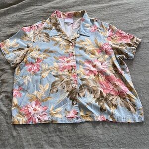 Blair Women’s Linen Blend Floral Lightweight Button Up Shirt Size XL